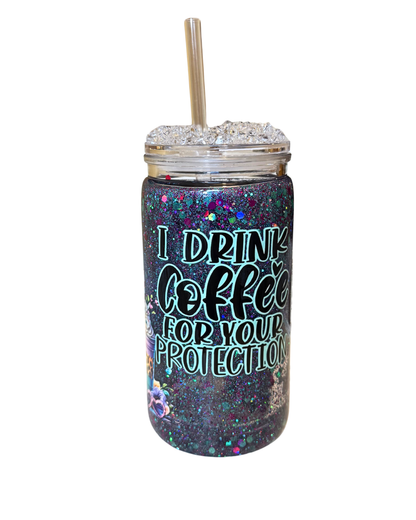 I drink coffee - Snowglobe tumbler