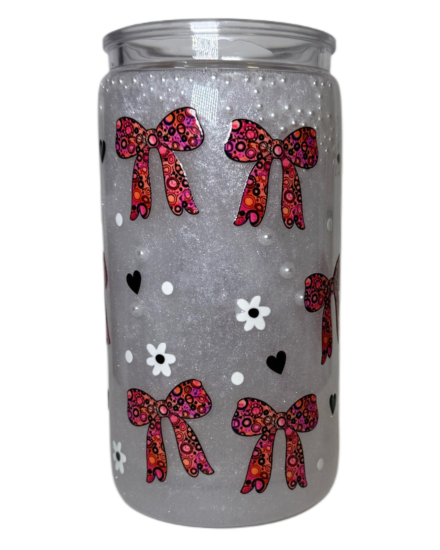 🌸 Pink Bow – Snowglobe Tumbler