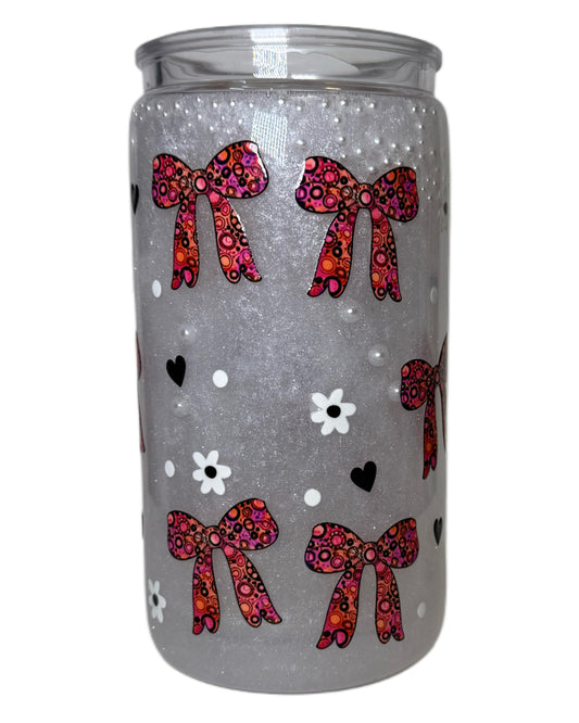🌸 Pink Bow – Snowglobe Tumbler