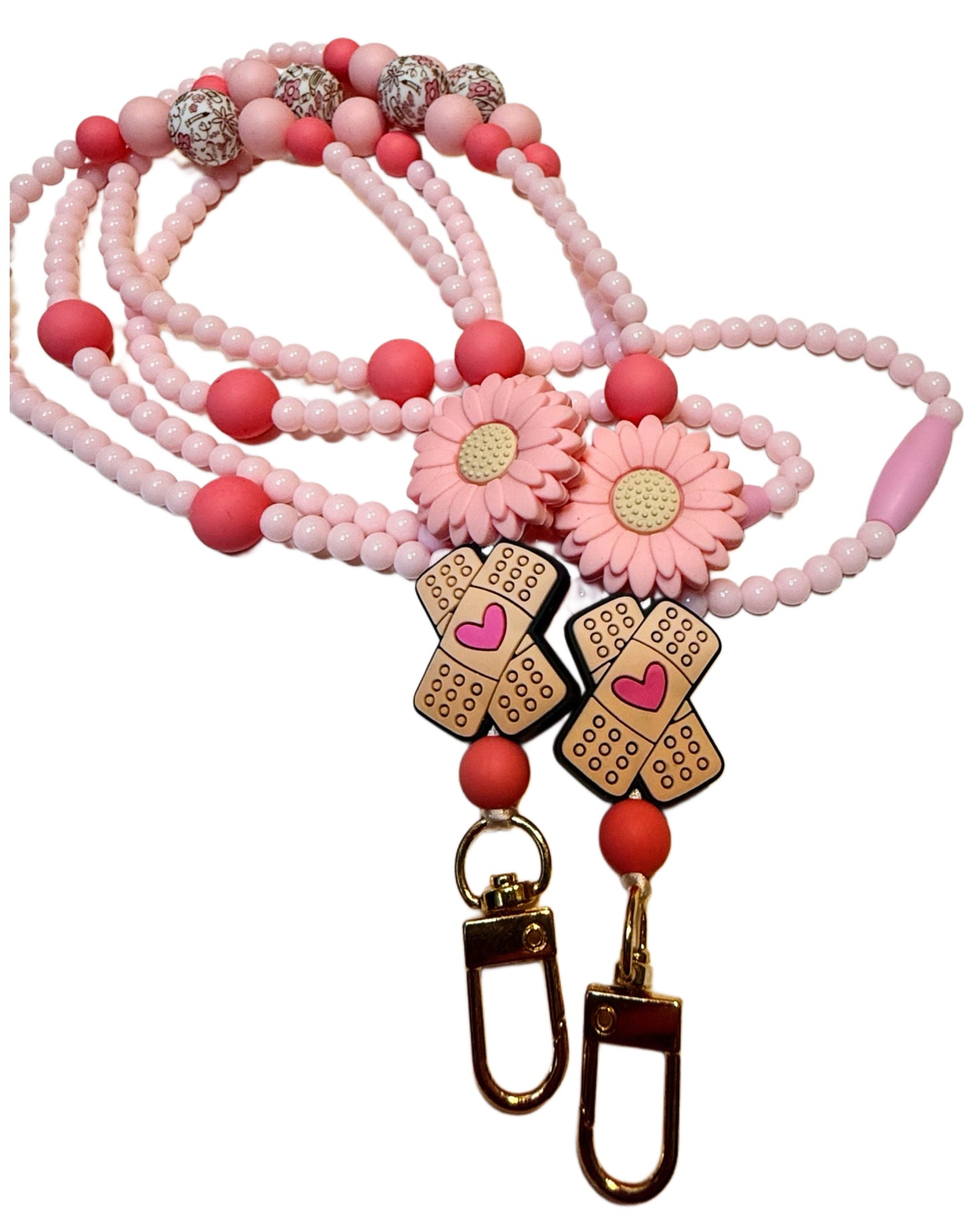 “Nurse Life” kortsnor – rosa blomster og plaster med hjerte