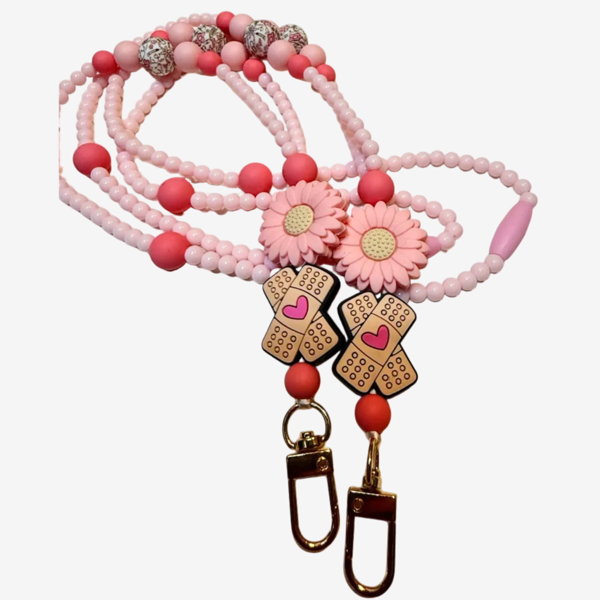 “Nurse Life” kortsnor – rosa blomster og plaster med hjerte