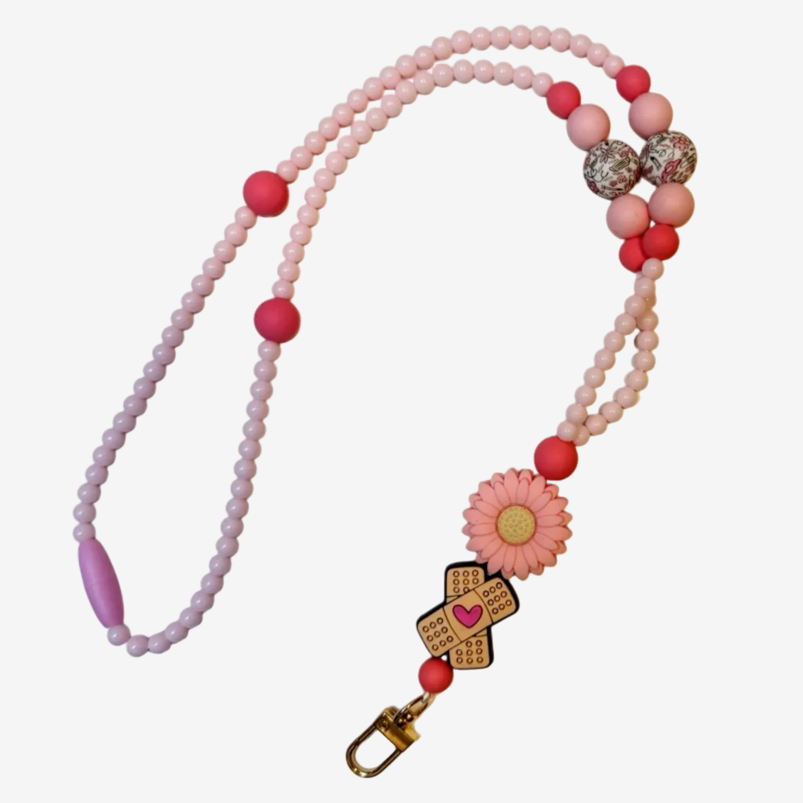 “Nurse Life” kortsnor – rosa blomster og plaster med hjerte